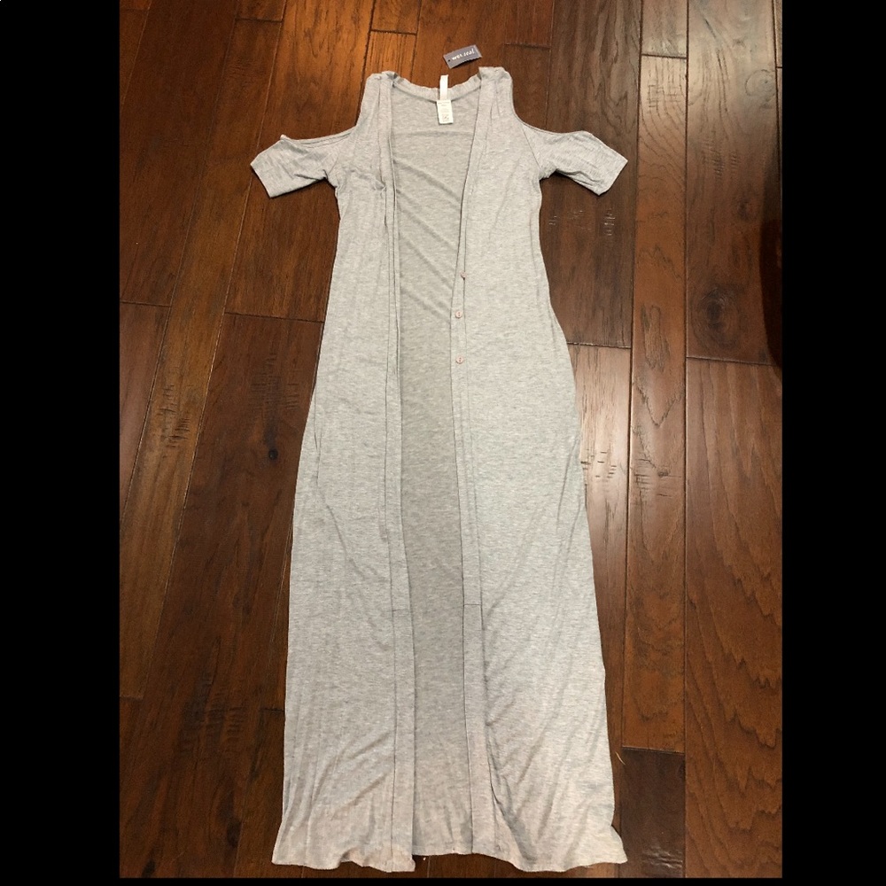 Joyce Leslie Gray long open shoulder throw on